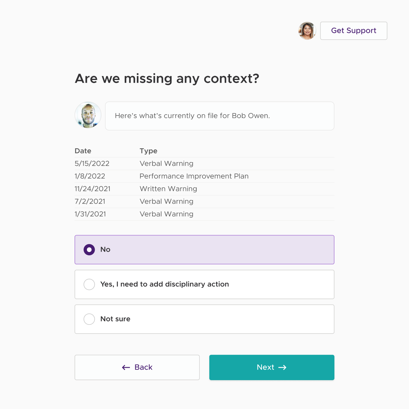 Employee Performance History