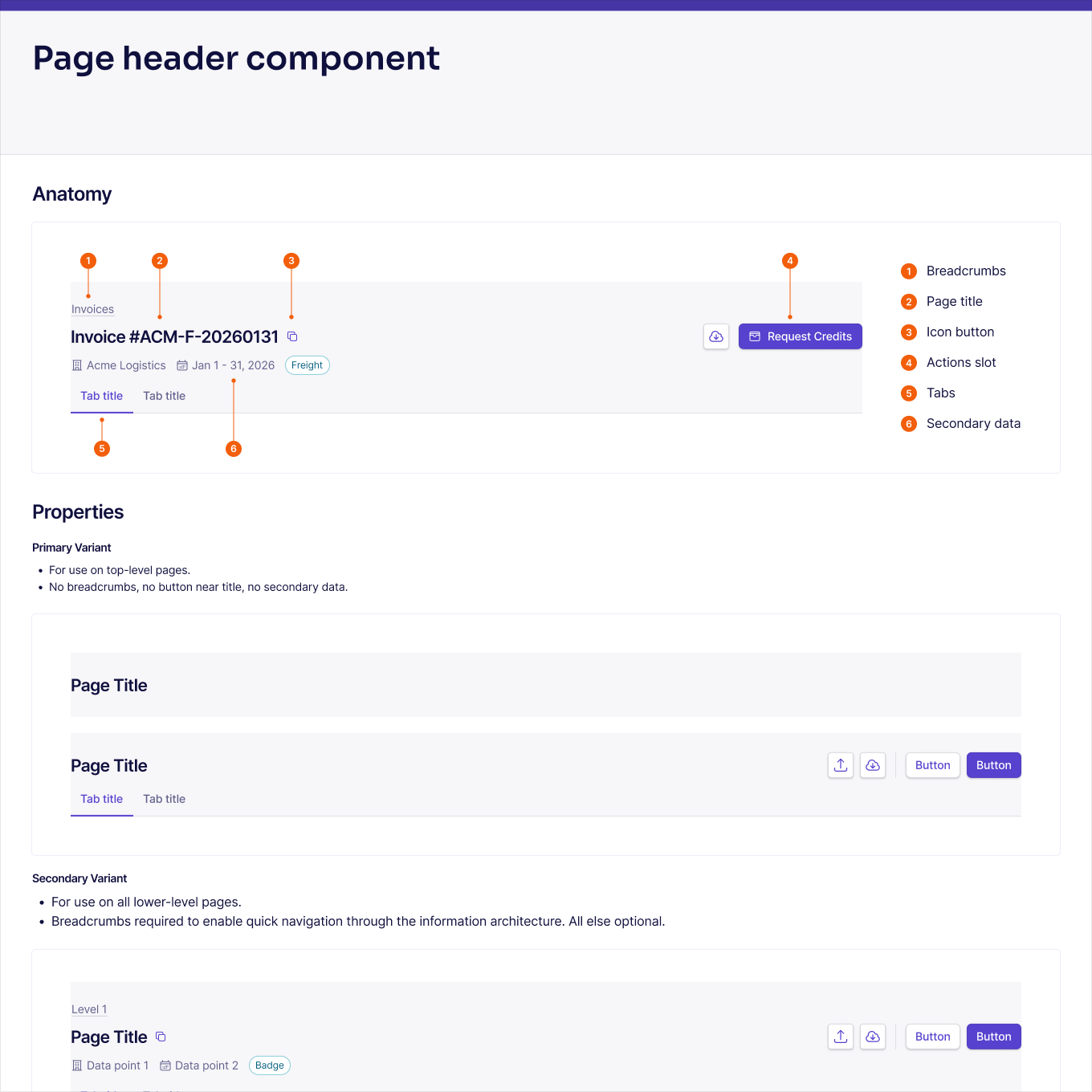Page Header documentation