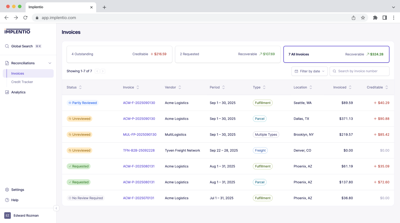 Invoice list with filters - Design system in use