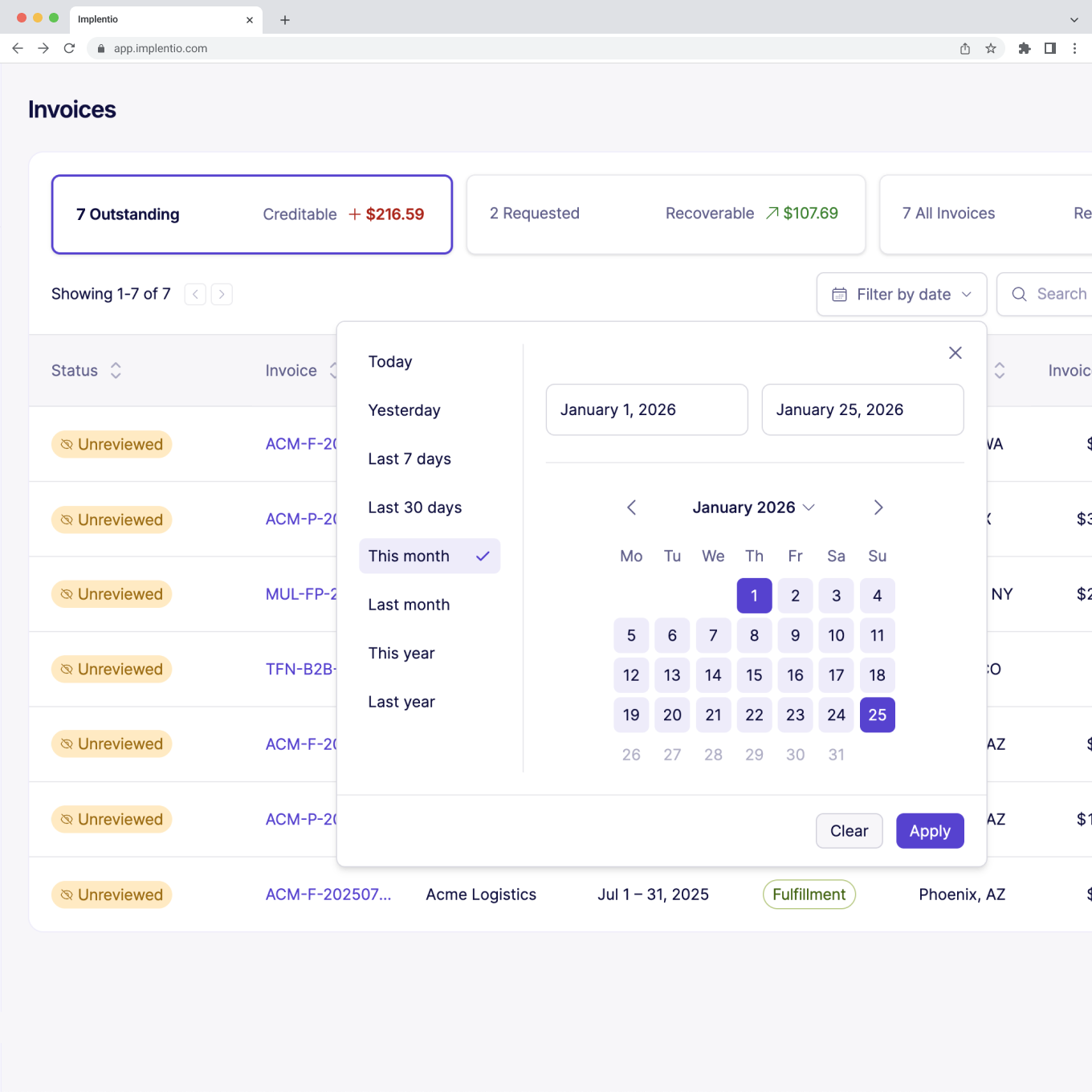Date Filter with Calendar